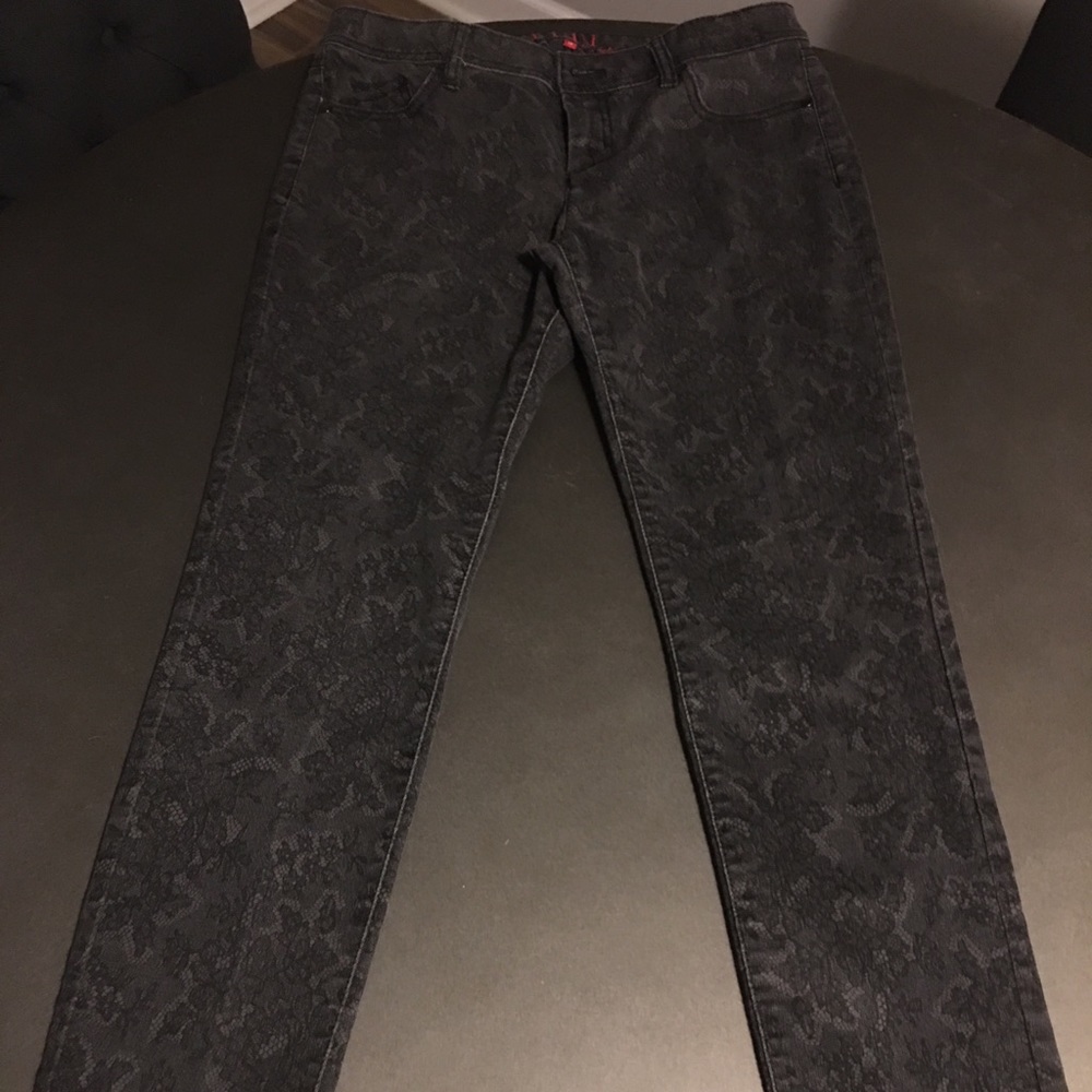 Black Floral Design Jeans, Size 12